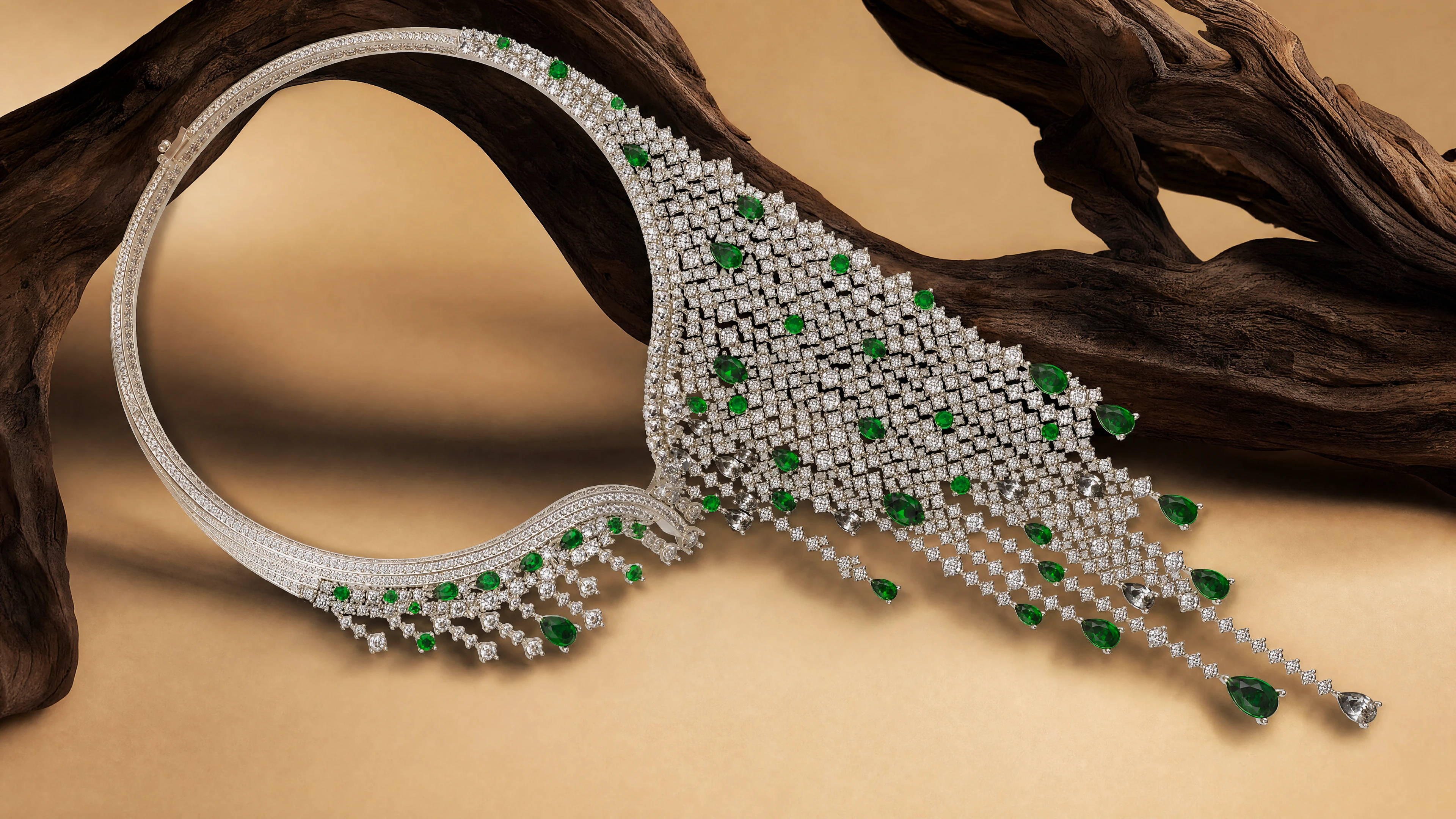CAD 3D render of FIDELIO emerald and diamond necklace